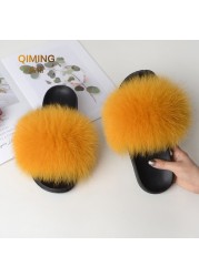 Summer fox fur slippers flat non-slip solid plush home shoes