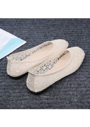 Women Transparent Lace Soft Flats Ladies Square Toe Sexy Black Boat Shoes Summer Breathable Beige Non-slip Flat Shoes 35-40