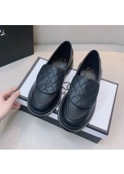 2022 New Luxury Loafers Shoes Woman Brand Turned-over Edge Shallow Mouth Casual Flat Shoes Female Genuine Leather Single Shoe