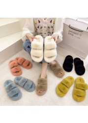 2021 Winter Keep Warm Women Fur Furry Slippers for Home Fluffy Soft Indoor Slides Thick Flats Heel Non-slip Indoor House Shoes