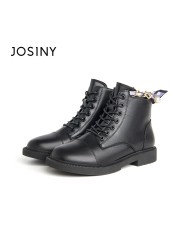 JOSINY New Women's Winter Shoes Pearl Metal Decoration Ankle Platform Slip-on Zipper Round Toe Fashion Shoes Ladies