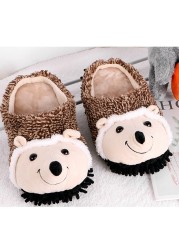 ASILETO-Winter Warm Slippers for Men and Women, Unisex Slippers, Round Toe, Cute Hedgehog, Large Size 35-43, Brown, Indoor Home F999