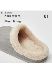 UTUNE Winter Slippers Men Shell Mules Waterproof EVA Indoor Plush Warm Shoes Women Anti-slip Garden Home Slippers Thick Solid