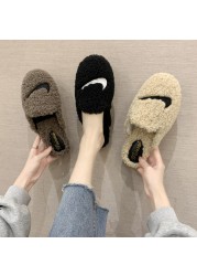 indoor women fluffy slippers winter soft slip on house crinkle fur slippers sunflower style non-slip short plush flat shoes