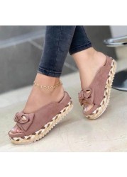 Women Bowknot Slippers Braided Straps Outdoor Sandals Thick Bottom Casual Open Toe Flat Shoes Female Straw Woven Soft Slippers