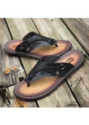 Handmade Leather Slippers Summer Fashion Men Flip Flops Outdoor Slippers Breathable Comfortable Men Flip Flops Plus Size