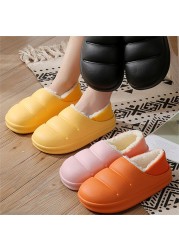 Winter Women Fur Slippers Waterproof Warm Plush Household Slides Indoor Home Thick Sole Shoes Non-slip Solid Couple Sandals