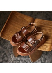 Genuine leather women shoes matte shoes for women sandals fashion handmade summer flat shoes platform sandals slippers