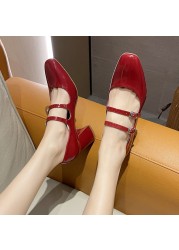 Rimocy Thick High Heels Mary Jane Shoes For Women Fashion Double Buckle Strap Pumps Woman Spring Summer New Patent Leather Shoes