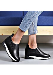 Fashion Women Chunky Slip-on Solid Shoes Increase Comfort Platform Shoes Woman Outdoor Casual Non-slip Ladies Leather Shoes