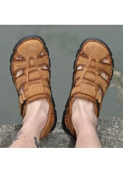 JUMPmore beach shoes summer cowhide men sandals size 38-48