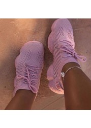 Women platform sneakers sock shoes summer breathable cross-tie air mesh round toe fashion casual sports lace up 2021 girl female