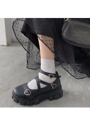 Sweet Lolita Platform Shoes Round Head Thick Heel Cross Bandage Shoes Women Kawaii Shoes Cosplay Mary Jane Shoes Heart Buckle S1