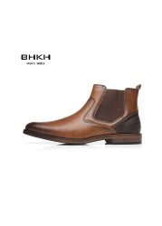 BHKH 2022 Men Chelsea Boots New Winter Men Boots Soft Leather Elastic Strap Ankle Boots Smart Formal Business Dress Shoes Man S