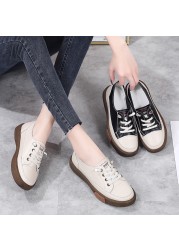 Sneakers Women Natural Genuine Leather Flat Casual Shoes Female Ballet Flats Lace Up White Soft Sole Sneakers Ladies Flats