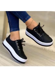 Rimocy Plus Size Thick Bottom Sneakers Casual Woman Lace Up Platform Shoes Women Gold Silver Round Toe Flat Shoes Ladies 43