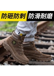 Men Boots Warm Suede Leather Steel Toe Cap Anti-crush Anti-puncture Wear-resistant Comfortable High Top Winter Safety Shoes