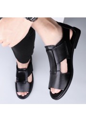 Summer Men's Genuine Leather Sandals New Design Fashion Casual Black Slip On Leather Sandals Man Sandals Men Flats