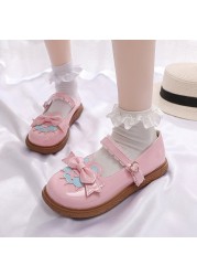 Rimocy Sweet Bowtie Mary Jane Shoes For Women Patchwork Lace Ankle Strap Flats Woman Patent Leather Lovely Lolita Platform Shoes