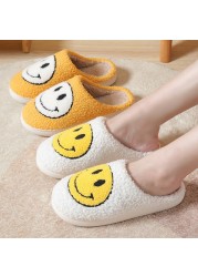 Plus Size 45 Smile Cotton Slippers Autumn Winter Home Indoor Slippers Sweet Lovely Catroon Fur Slippers Non-slip Comfortable Women Shoes
