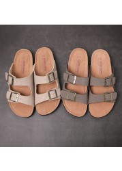 Men's Faux Leather Buckle Sandals, Cork Buckle Open Toe Shoes, Fast Shipping