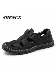 SHENCE Men's Fashion Sandals Plus Size Soft Cowhide Summer Fashion Casual Trend Breathable Non-slip Rubber Men Walking Shoes