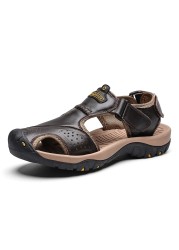 Classic Men Sandals Summer Soft Comfortable Men Sandalias Split Leather Sandals Plus Size Soft Outdoor Men Roman Sandals