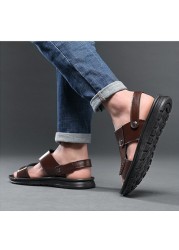 ytween 2021 new men shoes summer sandals plus size men open toe beach shoes buckle strap soft leather sandals for man