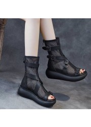 2021 spring new Korean women's shoes thick-soled sandals shoes high-top gauze British sandals