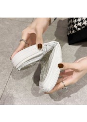 Rimocy Crystal Breathable Mesh Mules Shoes Women Summer Comfort Soft Bottom Platform Shoes Woman Square Toe Non-slip Beach Shoe