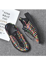 Men gladiator sandals elastic band braid slides non-slip colorful breathable beach shoes good elasticity outdoor travel sandals