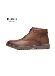 BHKH New Autumn Winter Men Boots Fashion Lace Up Winter Shoes Lightweight Smart Casual Shoes Comfortable Ankle Boots Office Work Casua