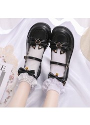 Rimocy Lovely Heart Buckle Lolita Shoes Women Ankle Strap Sweet Lace-up Woman PU Leather Comfot Soft Sole Mary Jane Shoes