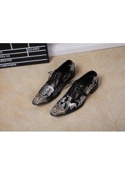 Trendy Silver Black Printing Leather Wedding Shoes Men Business Leisure Party Dress Shoes Men Metal Luxury Pointed Toe Shoes