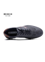 BHKH 2022 Spring/Autumn Men Casual Shoes PU Leather Fashion Sneakers Comfortable Walking Lace-up Footwear Men Shoes