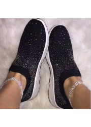 Running Flat Women's Shoes Breathable Mesh Fashion Bling Hot Drill Ladies Trainers Outdoor Slip On Plus Size 35-43 Women Shoes