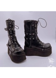 Plus Size 43 Autumn Women Boots Buckle Round Toe Wedges Platform Boots Punk Goth INS Women Street Shoes Combat Boots For Women