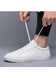 Men's Luxury Casual Shoes Men Flats Fashion White Sneakers Lace Up Real Leather Shoes White Sneakers