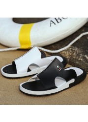 2020 sandals men summer slippers fashion peep toe pu flip flops male outdoor shoes non-slip flat beach slides plus size 38-46