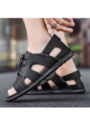 Hot New Summer Fashion Leisure Beach Men Shoes Quality Leather Sandals Casual Slippers Handmade Men Flat Sandals Size 38-46