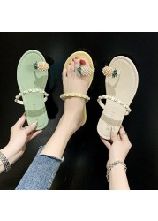 Women's shoes 2021 summer new women's shoes fashion pearl pineapple sandals women flat bottom all over toe women's beach slippers