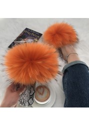 Square Toe Slippers Luxury Summer Fluffy Slippers Women Real Fur Slides Shoes Indoor Home Outdoor House 36 37 38 39 40 41 42 43