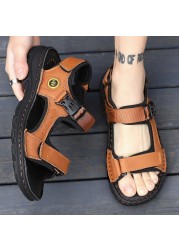 genuine leather men sandals summer men beach sandalias man fashion slippers outdoor casual handmade sandals male plus size 38-48