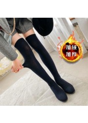 Women Over The Knee Sock Boots Knitting Sock Boots Pointed Toe Elastic Slim Female Thigh High Boots Flat Botas De Mujer Boots