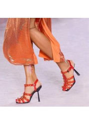 2022 summer new sexy ladies sandals fashion high heels women's shoes hollow party rhinestone transparent crystal plus size