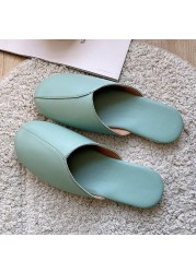 Women Indoor Leather Slippers Couples 2022 Spring Autumn New Non-slip Couples Home Casual Fashion Single Shoes Pantoufle Femme