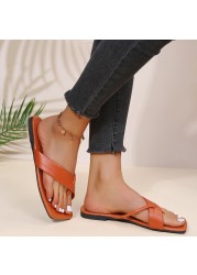 Women's slippers 2022 summer new women's shoes large fashion square head buckle flat toe bottom sandals beach shoes