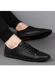 Men's Genuine Leather Casual Shoes Fashion Designers Flats Black Sneaker High Quality Minimalist Shoes For Men Vulcanized Shoes