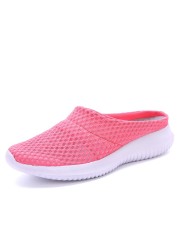 Flying Mesh Half Slippers Women Walking Shoes Orthopedic Ladies Platform Mules Mesh Lightweight Slippers Wedge Female Sneaker