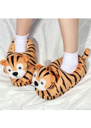 Womens Winter Cute Tiger Cotton Slippers Men Warm Soft Plush Indoor Slippers Couples Non-slip Indoor Floor Shoes Chaussure Femme